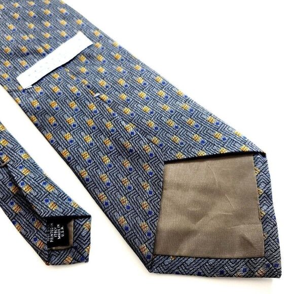 Perry Ellis Portfolio Woven Gray Blue Brown Geometric Short Wide Silk Tie‎ - Picture 5 of 6